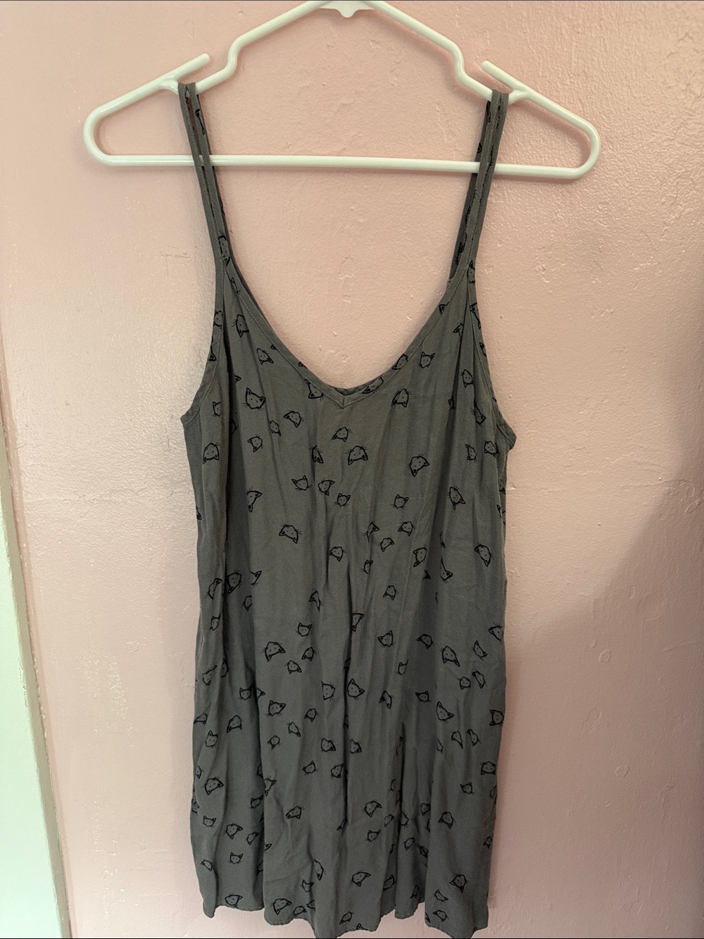 Gray Kitty Double Spaghetti Strap V-Neck Dress